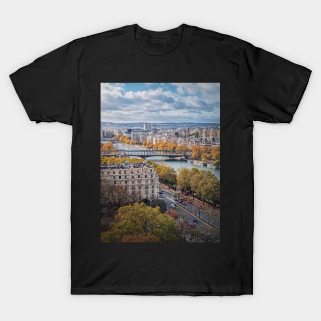 Paris city and Seine T-Shirt by psychoshadow